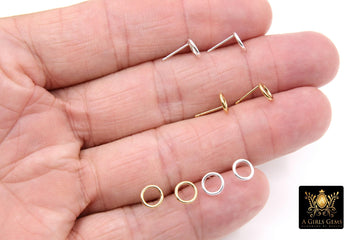 14 K Gold Hoop Stud Round Earrings, 10 mm 925 Sterling Silver High Quality Donut Ring Stud Post Findings, Add a Charm